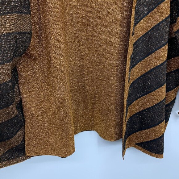 Alfred Dunner Cardigan Top Metallic Stripe Brown 3/4 Sleeve 2-n-1 - Picture 8 of 11